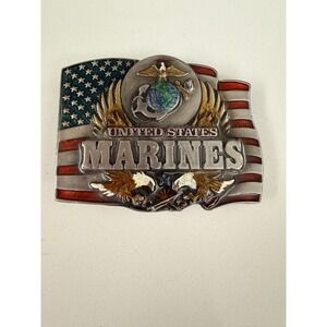 Vintage 1992 Siskiyou US Marines Belt Buckle American Flag EGA Pewter E-92 USA